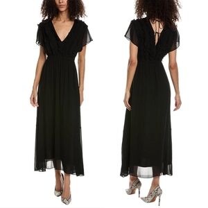 🆕️ The Kooples Crazy Flounces Ruffle Maxi Dress in Black
